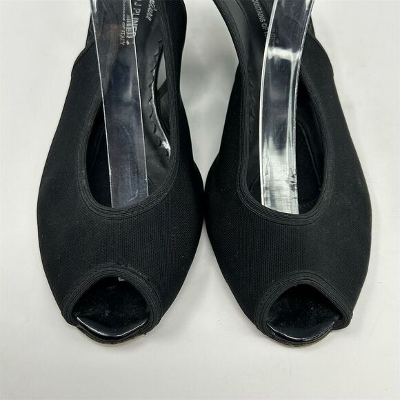 Donald J Pliner Women's Black Wedge Slingback Sandals Size 8.5 Peep Toe Dressy - Picture 5 of 12